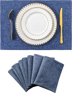 Home Brilliant Set of 8 Placemats Blue Placemats Heat Resistant Dining Table Place Mats Kitchen Table Mats, Navy Blue