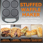 Baker's Friend Multi Stuffed Waffle Maker Thick, 4-Slice with 1.2'' Thick & 4'' Dia, Belgian Mini Waffle Maker Flip, Nonstick Breakfast Sandwich Maker, Stuffed Waffle Iron, Aqua