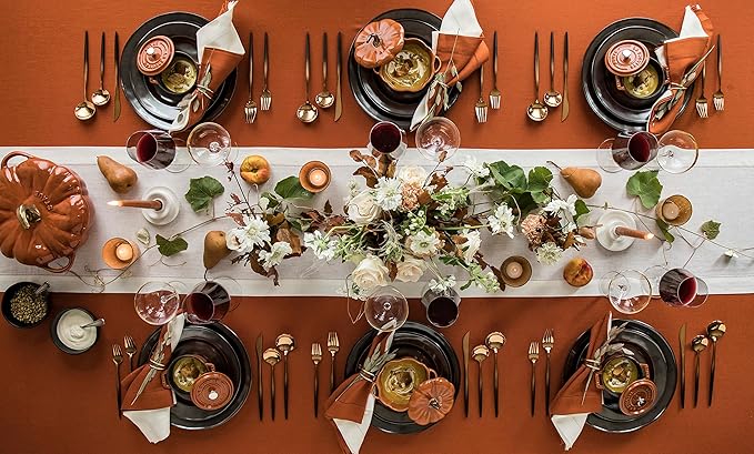 Solino Home Linen Cinnamon Tablecloth 60 x 108 Inch - Classic Hemstitch, 100% Pure Linen Rectangular Tablecloth - Machine Washable Table Cloth for Fall, Autumn, Halloween