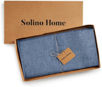 Solino Home Linen Cloth Tablecloth 52 x 52 Inch - 100% Pure Linen Blue Denim Square Tablecloth - Athena, Machine Washable Table Throw for Summer