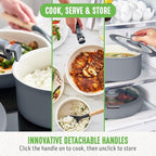 GreenLife 10 Piece Nonstick Pots & Pans Set, Detachable Handle & Stackable Cookware Set, Non Toxic PFAS-Free Skillets, Induction Kitchen Pans, Space Saving, Serving Bowls, Oven Safe, Graphite