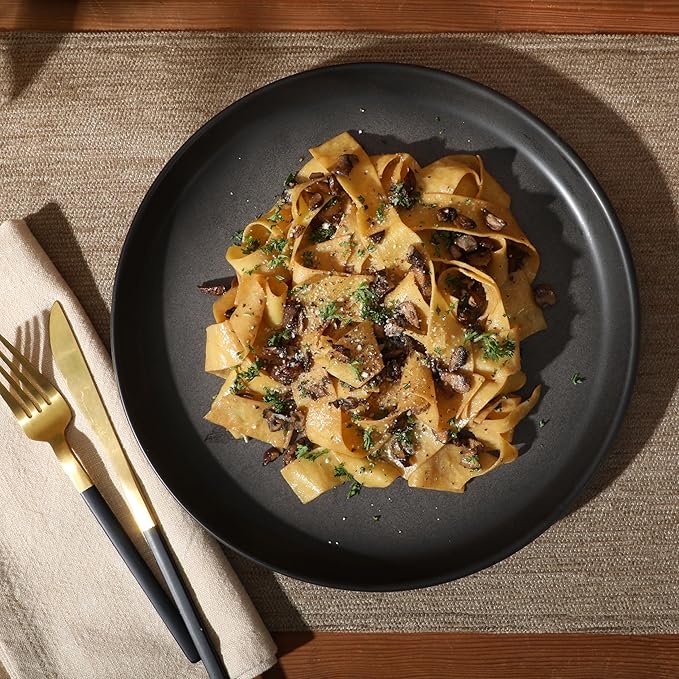 Gibson Elite Pasco 12 Piece (Service for 4) Plates and Bowls Reactive Glaze Dishes Stoneware Ceramic Dinnerware Set - Black