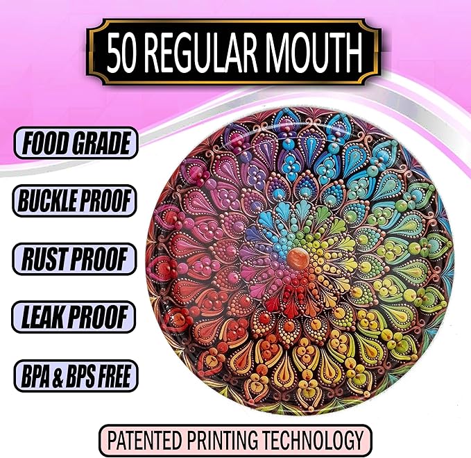 Supa Ant Thickest Canning Lids Regular Mouth (50 Pcs.) Food Grade Tin Can Lids for Canned Food - Buckle Proof & Rust Proof Lid for Canning Kit for Regular Mouth Mason Jars (Mandala) Canning Supplies