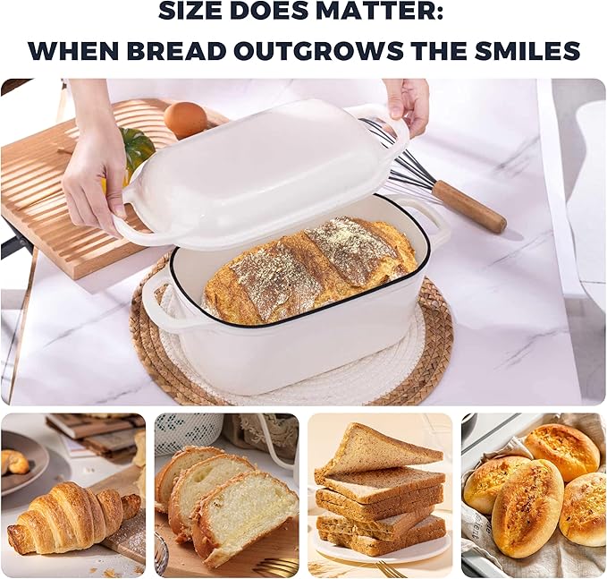 4.6 Quart Dutch Oven for Sourdough Bread Baking, Combo Oval Enameled Cast Iron Bread Pan with Lid, Bread Dutch Oven for a Crispy Crust, White