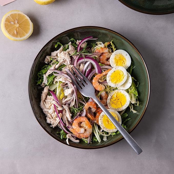 LERATIO Large Pasta Bowls,38oz Ceramic Pasta Bowls,9.0" Reactive Glaze Pasta Bowl Set of 4,Microwave & Dishwasher,Oven Safe,Wide Serving Bowls for Salad,Pasta,Fruit,Scratch Resistant-Green