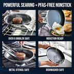 Blue Diamond Hybrid Nonstick Stainless Steel 10” Frying Pan, PFAS-Free Ceramic Diamond Surface Skillet, Diamond Bond Powerful Searing, Dishwasher Safe, Stay-Cool Handle, Induction Ready, All Cooktops