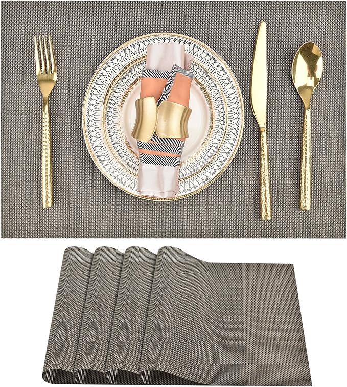 Placemats Set of 4 - Easy Clean Washable Vinyl Placemats - Wipeable Heat Resistant Table Mats for Dining Table - 17.7x11.8 Inch (4, Mint Gray)