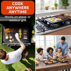 Bruntmor 2-in-1 Reversible Grill Plate - Pre-Seasoned Cast Iron Griddle Pan for Gas Stovetop, Oven, or Open Fire - 17x10-Inch Rectangular Double Sided Flat Pan for Camping, Roasting, and Grilling