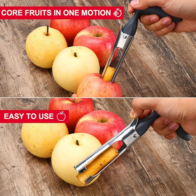 SCHVUBENR Premium Apple Corer Tool - Easy to Use and Clean - Sturdy Apple Remover with Sharp Serrated Tips - Stainless Steel Corers for Apple and Pear - Core Fruits with Ease(Silver)
