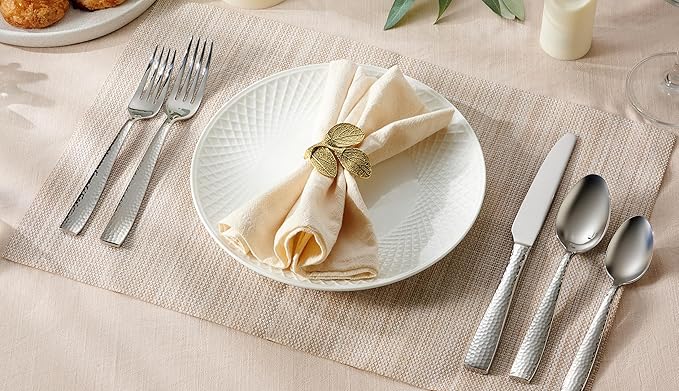 Hudson Essentials 40-Piece Hammered Stainless Steel 18/10 Flatware Silverware Set, Service for 8 (40-Piece Set)