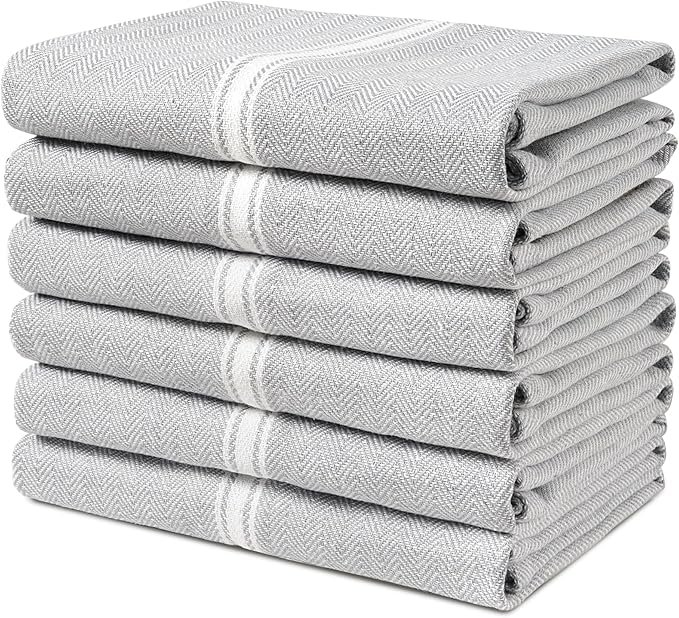 LANE LINEN 100% Cotton Kitchen Towels Set - 6 Pack Kitchen Dish Towels, Soft & Durable Size 14"x25", Good for Polishing Silverware, Cleaning Ceramic Countertops, Machine Washable - Grey Chambray