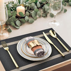 Black Placemats Set of 8 - Easy Clean Modern Durable Washable Vinyl Place Mats - Heat Resistant Placemats for Kitchen Table - PVC Table Mats for Dining Table (Black with Stripes, 8)