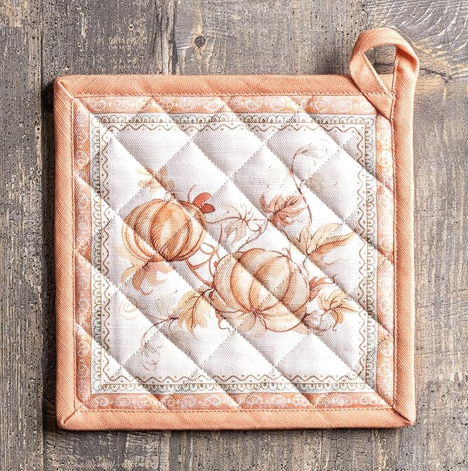 Maison d' Hermine Pot Holders 100% Cotton Heat Resistant Potholders 8" x 8" Hot Pads with Loop BBQ, Cooking, Baking, Grilling, Kitchen, Handling Hot Pans (Pack of 1, Giving Thanks)