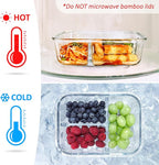 Large Glass Bento Box Containers with Bamboo Lids, 3 Compartment Glass Meal Prep Container Set (2 Pack, XL) - 100% Plastic Free, Eco-Friendly Lunch Containers, Bento Boxes for Adults