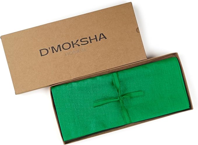 D'Moksha Homes Linen Kelly Green Table Runner 90 Inches Long - 100% Pure Linen 14 x 90 Inch Table Runner for Dining, Summer, Fall and Halloween - Machine Washable