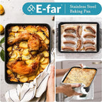 E-far Toaster Oven Baking Pan, 10.4 x 8 Inch Nonstick Stainless Steel Rectangle Cake Pan for Baking Small Brownies Casseroles Lasagna, Stainless Steel Core & Nonstick Coating, Non-toxic & Oven Safe
