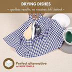 Native Fab Gingham Dish Towels 16x26 inches Set of 4 - Absorbent Washable Dishcloths, Dish Towels for Quick Drying Dishes, Kitchen Hand Towels with Hanging Loop, Blue White