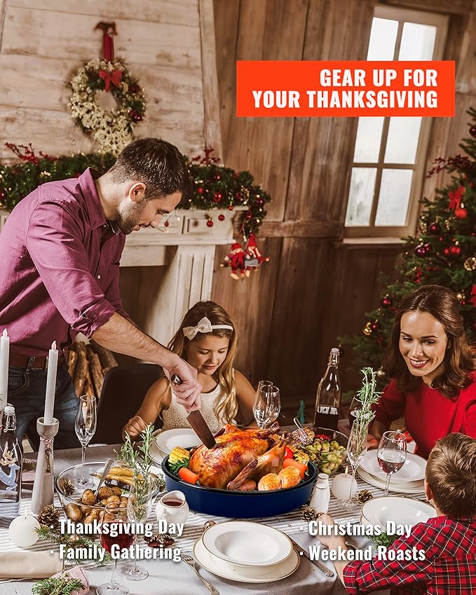 Baking Pans Set Round Roasting Dish 4-Pack 9/10/12/14 Inch Enamel Non Stick Large Bakeware for Cake Bread Pie Pizza Turkey Steak, Non-Toxic Oven Dishwasher Safe Christmas Cookware