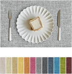 Softalker Faux Linen Placemats Set of 6-12 x 18 Inch, Heat Resistant Double Layered Durable Burlap Farmhouse Place Mats, Non-Slip Washable Rustic Table Mats for Dining, Kitchen, Party（Ash Grey