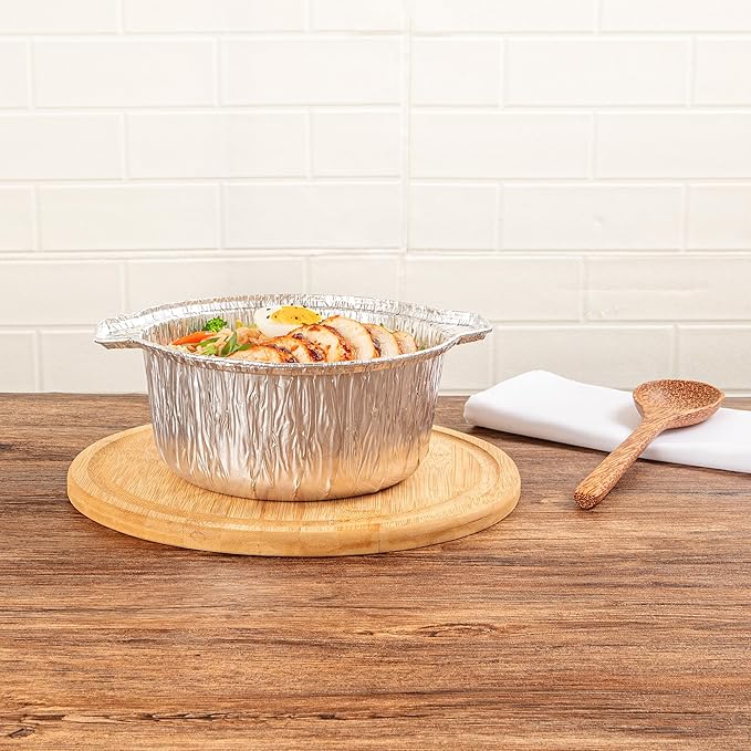 Foil Lux 60 Ounce Pans And Lids, 100 Disposable Pots With Lids - Oven-Ready, Stove Compatible, Aluminum Foil Baking Pans, Freezable, For Outdoor Camping, Vacation, Picnic, And More - Restaurantware