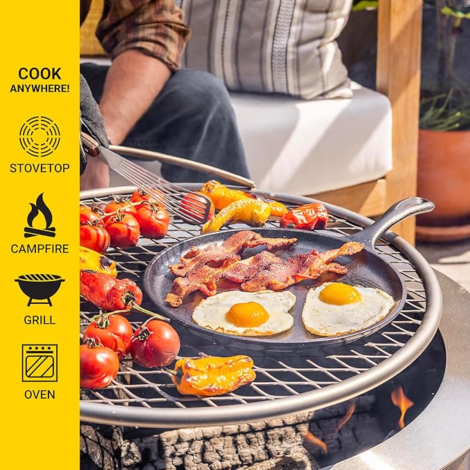 Lodge L9OG3 Cast Iron Round Griddle, Pre-Seasoned, 10.5-inch - Made in USA, Compatible with Stovetop, Oven, Grill & Campfire