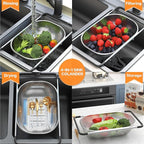 Over the Sink Colander - Strainers and Colanders - Sink Strainer Basket - Expandable Fine Mesh Strainer with Rubber Grip for Veggie, Fruits, Pasta, Home Kitchen Essentials (9.5W x 13.4-21.3L x 3.3H)