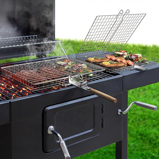 Sorbus Grill Basket - Stainless Steel Large Folding Barbecue Grilling Basket with Handle, Portable BBQ Accessories for Fish, Shrimp, Vegetables, Grilling Accessories, Gifts for Outdoor Cooking Camping (2 Pack)