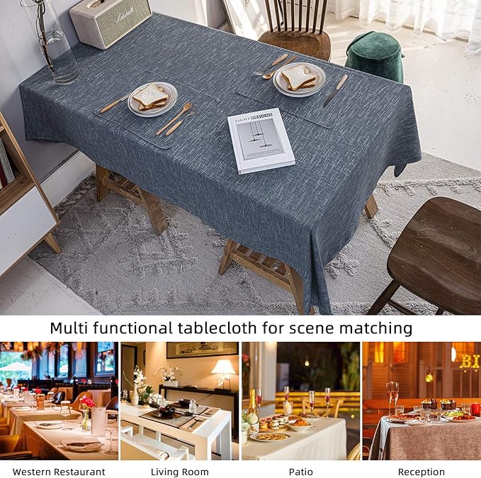 Waterproof Cotton Linen Tablecloths Rectangle Dining Table Cloth, Wipe Clean Indoor & Outdoor Table Cover for Buffet Party and Banquets, Wrinkle Resistant（54"x86"） Navy