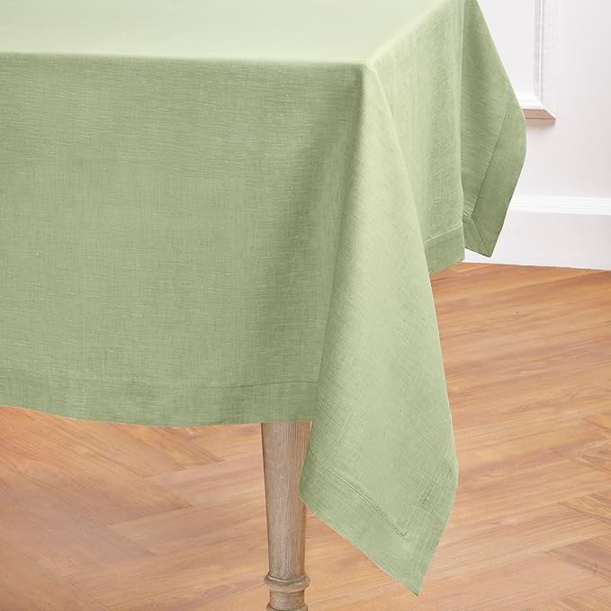 Solino Home Linen Tablecloth 54 x 72 Inch - 100% Pure Linen Chambray Olive Table Cloth for Rectangular Tables - Athena, Machine Washable Cloth Tablecloth for Summer, Fall, Autumn