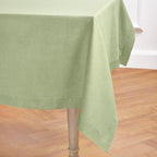 Solino Home Linen Tablecloth 60 x 120 Inch - 100% Pure Linen Chambray Olive Table Cloth for Rectangle Tables - Athena, Machine Washable Tablecloth for Summer, Fall, Autumn