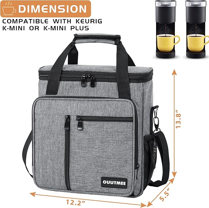 Coffee Maker Carrying Bag Compatible with Keurig K-Mini or K-Mini Plus, Single Serve Coffee Brewer Portable Storage Bag with Extra Pockets, Storage Tote Case With Shoulder Strap