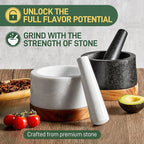 MarcZero 6inch Large Mortar and Pestle Set with Anti-Scratch Wooden Base,Heavy Duty Mortar and Pestle Made of Natural Granite(Black)