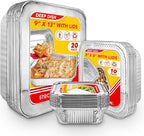 Stock Your Home Disposable Foil Pans with Lids (Set of 40) Heavy Duty Aluminum Pans with Lids (20) 9x13, (10) 8x8, (10) 1-Lb Baking Tins with Covers for Cooking, Heating, Storing, Holiday Dinner Meals