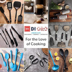 DI ORO Silicone Mixing & Serving Spoons - Large Heat-Resistant Non Stick Utensils Big Solid & Slotted Basting Spoons - Dishwasher Safe (2pc, Blue)