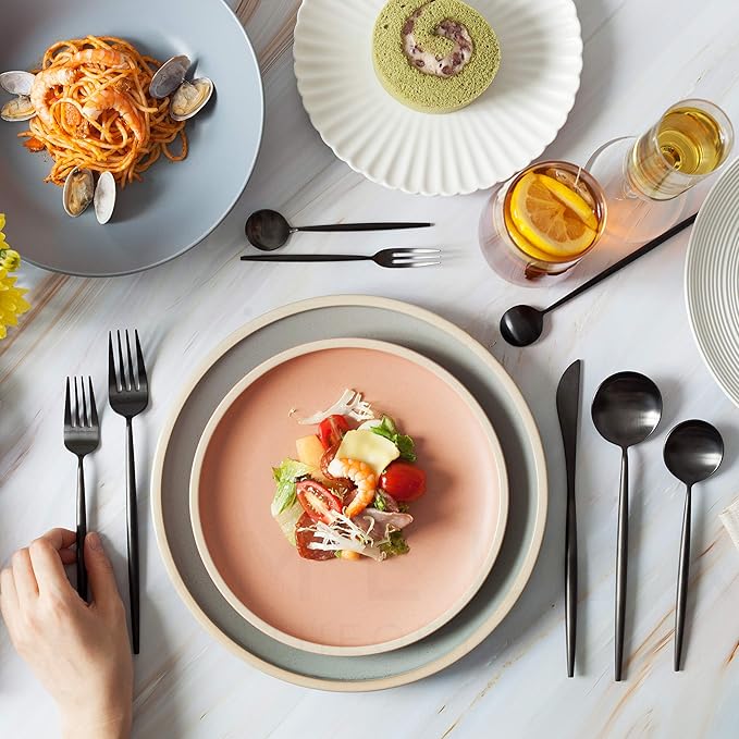 Homelux Theory 4 Sets of 5pc Matte Black 18/10 Stainless Steel Flatware, Stainless Steel Kitchen Utensils, Modern Utensils & Contemporary Flatware Set, Elegant Adaline Royal Forks Spoons Cutlery Set