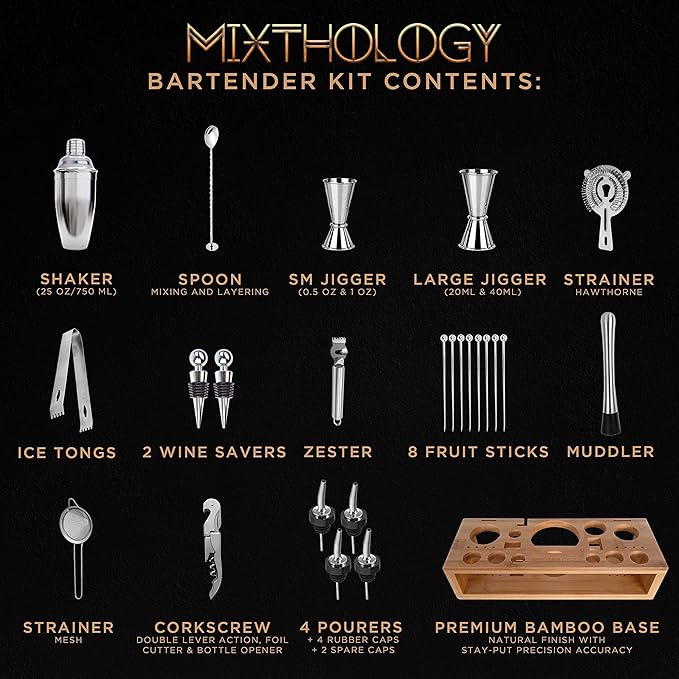 Mixology Bartender kit | 31 Piece Professional Bartender Set by Mixthology - bar Tools, Accessories, and bar Sets for The Home by Bartenders. Gift The Perfect Cocktail Shaker