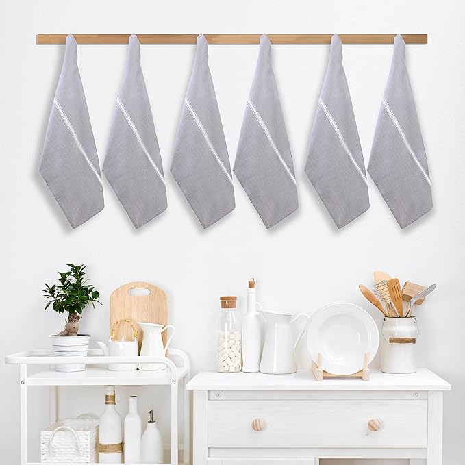 LANE LINEN 100% Cotton Kitchen Towels Set - 6 Pack Kitchen Dish Towels, Soft & Durable Size 14"x25", Good for Polishing Silverware, Cleaning Ceramic Countertops, Machine Washable - Grey Chambray