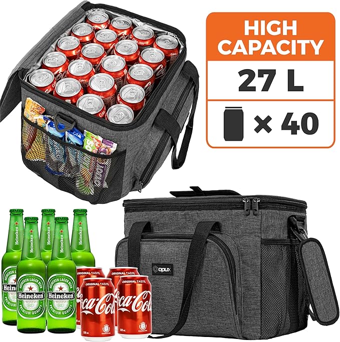 OPUX Soft Cooler Bag, Insulated Collapsible Lunch Cooler Tote for Men Work Camping Beach Travel, Portable Soft Sided Leakproof Waterproof Large Lunch Bag Box with Shoulder Strap 40 Cans, Charcoal Gray
