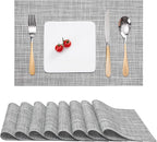 Myir JUN Placemats Set of 8, Vinyl Woven Placemats Place Mats Indoor Set of 8 Washable Table Mats Non-Slip Place mats for Dining Table (Light Gray, Set of 8)