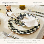 MACKENZIE-CHILDS Enamel Round Tray, Unique Serving Platter for Food and Drinks, Black-and-White Courtly Check