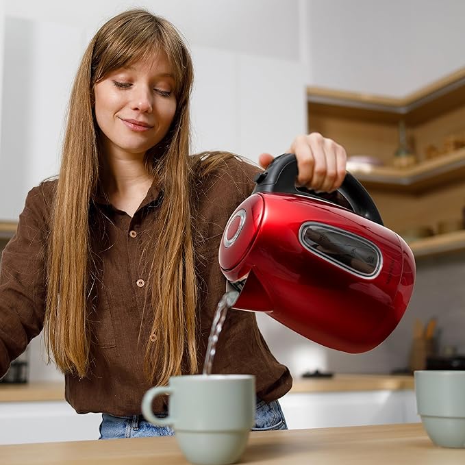 Mixpresso Stainless Steel Electric Kettle Red Color, Cordless Pot 1.7L Portable Electric Hot Water Kettle, 1500w Strong Fast Boiling Pot, Water Boiler, Electric Tea Kettle With Boil Dry Protection