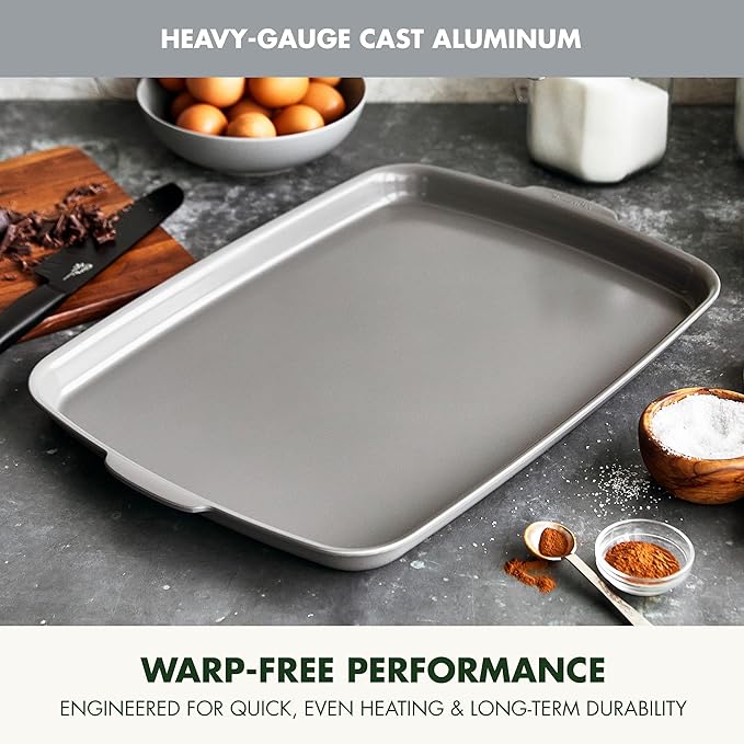 GreenPan Premiere Ovenware Healthy Ceramic Nonstick 18" x 13" Half Rectangular Baking Pan, PFAS-Free, Warp-Free Bakeware, Durable Quick Heating Tray, Oven Safe to 600F, Dishwasher Safe, Gray