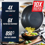 Blue Diamond Hybrid Nonstick Stainless Steel 12” Wok with Lid, PFAS-Free Ceramic Diamond Bond Stir-Fry Pan, Induction Ready, Dishwasher & Oven Safe, Metal Utensil Safe, Stay-Cool Handle, Silver