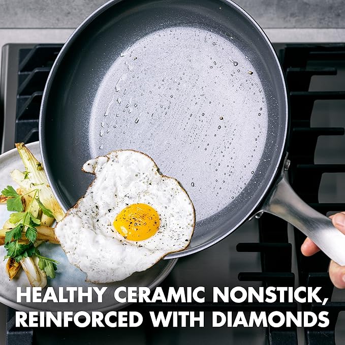 GreenPan Canterbury 10 Piece Cookware Pot and Pans Set, Hard Anodized PFAS-Free Healthy Ceramic Nonstick, Stainless Steel Handles, Versatile Cooking Essentials, Dishwasher & Oven Safe, Oxford Blue