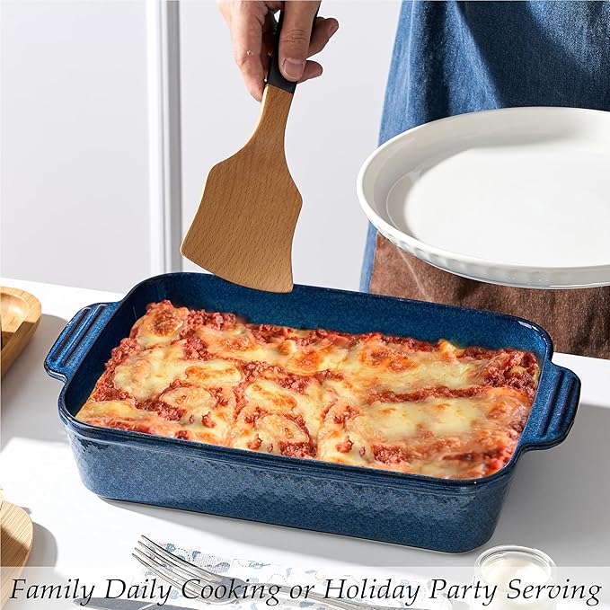 Ceramic Baking Dish Set of 3, Casserole Dishes for Oven, Square Porcelain Bakeware Set with Handles, Lasagna Baking Pan for Cooking, Perfect for Baking and Serving, Housewarming, Halloween, Thanksgiving, Christmas, New Year- Blue