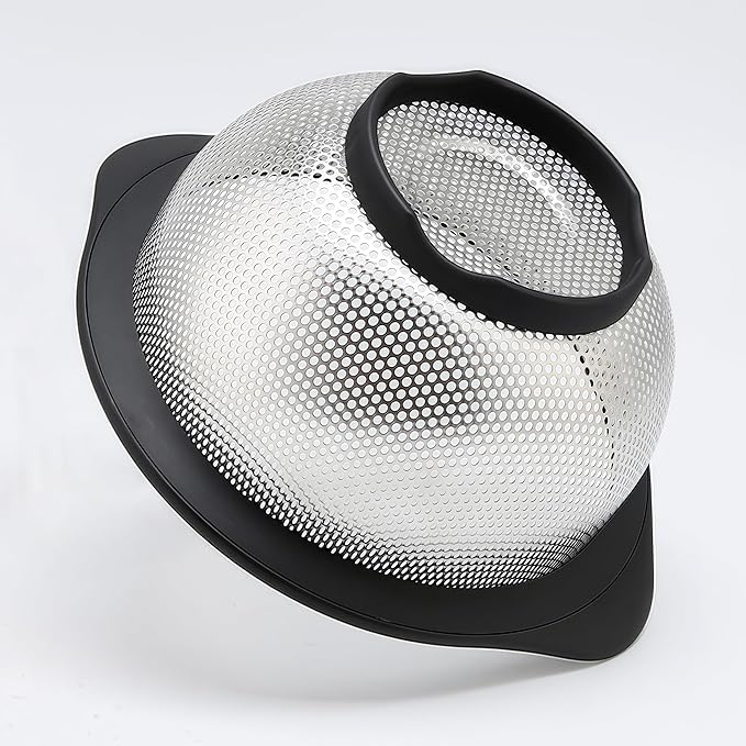 Stainless Steel Colander for Kitchen Metal Colanders & Food Strainers, Small and Large Sink Colander Set, Black Non-Slip Grip, (3 QT and 5 QT)