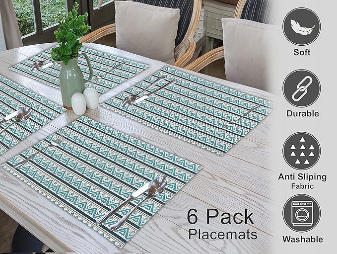Ruvanti Placemats 100% Cotton 13x19 Inch, Dining Table Placemats Set of 6, Modern Place Mats for Dining Table Decor, Kitchen & Table Linens, Coffee Mat for Christmas Dinners - Kite
