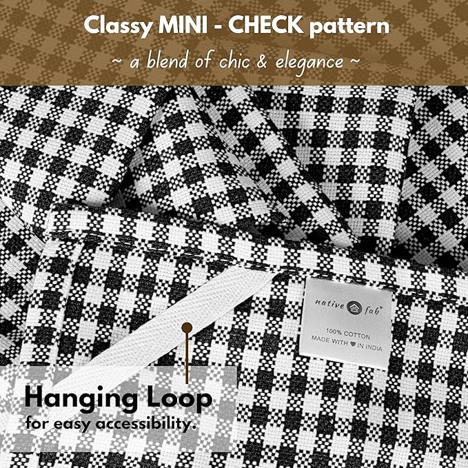 Native Fab Black Gingham Dish Towels 16"x26" Set of 12 - Cotton Mini Check Plaid Towels, Soft Absorbent Dishcloths with Hanging Loop, Kitchen Towel for Quick Drying - Black White