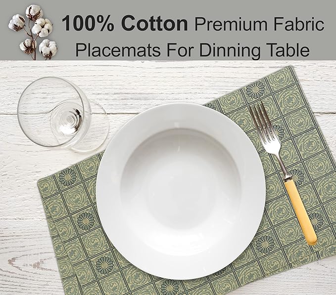 Ruvanti Placemats 100% Cotton 13 x19 Inch, Dining Table Placemats Set of 6, Modern Place Mats for Dining Table Decor, Kitchen and Table Linens, Coffee Mat for Christmas Dinners - Floral Tiles