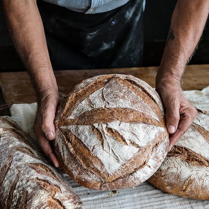 Premium Bread Proofing Set with Acacia Wood - Sourdough Bread Baking Supplies, 2 Rattan Banneton Baskets, 2 Basket Covers, Brush, Metal Scrapper, Plastic Scrapper, Scoring Lame, 5 Blades & Case